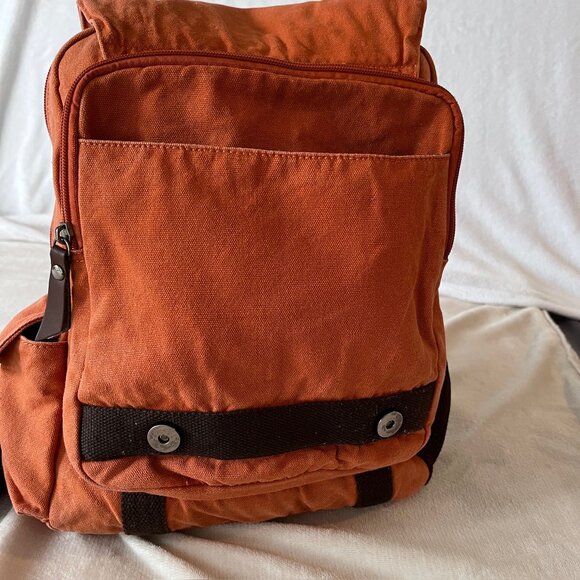Canvas Cross Body Urban Sling Backpack w/ Vegan PU Leather Detail Burnt Orange - Picture 6 of 12